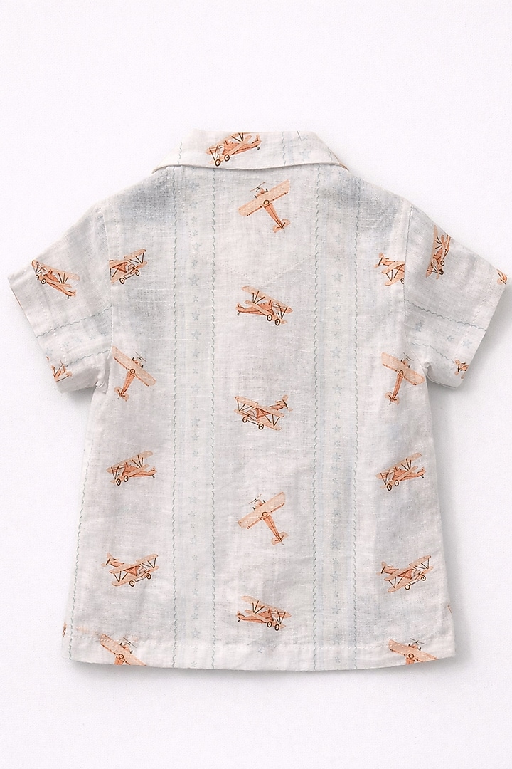 White Pure Linen Handwork Co-Ord Set For Boys by FUNNY BONES CLOTHINGS at Pernia's Pop Up Shop