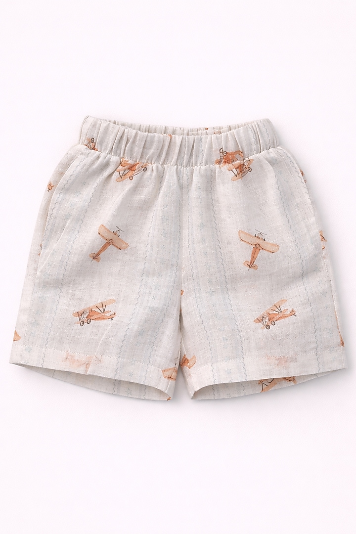 White Pure Linen Handwork Co-Ord Set For Boys by FUNNY BONES CLOTHINGS at Pernia's Pop Up Shop