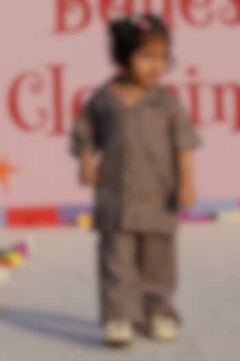 Brown Pure Linen Handwork Co-Ord Set For Boys by FUNNY BONES CLOTHINGS at Pernia's Pop Up Shop