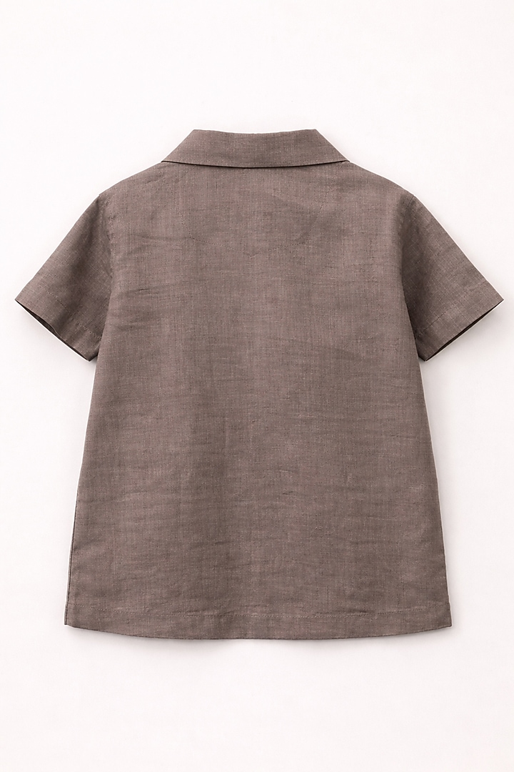 Brown Pure Linen Handwork Co-Ord Set For Boys by FUNNY BONES CLOTHINGS at Pernia's Pop Up Shop