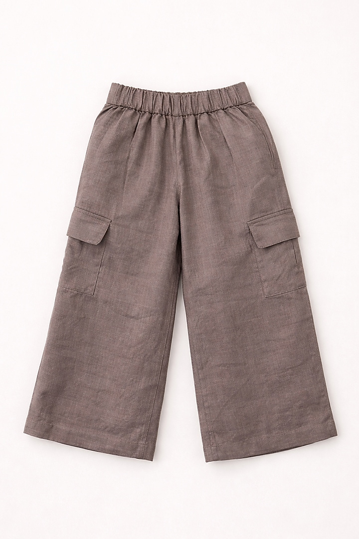 Brown Pure Linen Handwork Co-Ord Set For Boys by FUNNY BONES CLOTHINGS at Pernia's Pop Up Shop