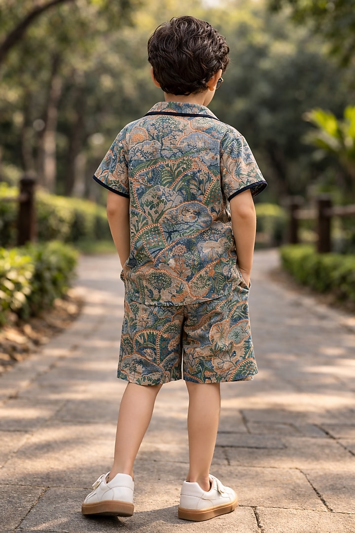 Multi-Colored Pure Linen Printed Handwork Co-Ord Set For Boys by FUNNY BONES CLOTHINGS at Pernia's Pop Up Shop