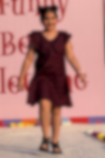 Maroon Pure Linen Dress For Girls by FUNNY BONES CLOTHINGS at Pernia's Pop Up Shop