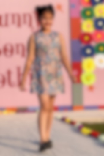 Multi-Colored Pure Linen Fauna Printed Dress For Girls by FUNNY BONES CLOTHINGS at Pernia's Pop Up Shop