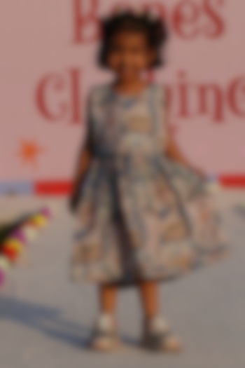 Multi-Colored Pure Linen Carnival Printed Dress For Girls by FUNNY BONES CLOTHINGS at Pernia's Pop Up Shop