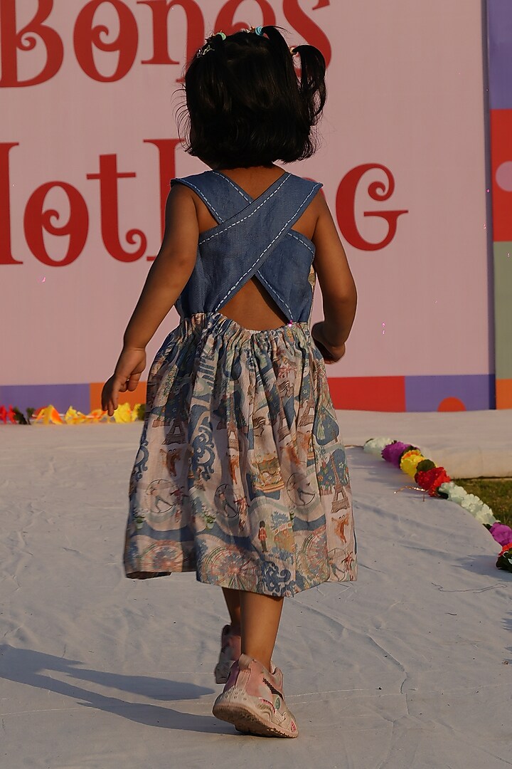 Multi-Colored Pure Linen Carnival Printed Dress For Girls by FUNNY BONES CLOTHINGS at Pernia's Pop Up Shop