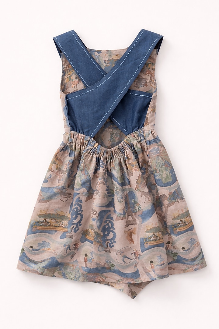 Multi-Colored Pure Linen Carnival Printed Dress For Girls by FUNNY BONES CLOTHINGS at Pernia's Pop Up Shop