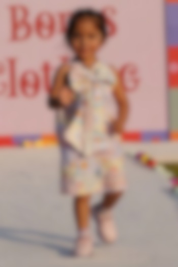 Multi-Colored Pure Linen Sea Life Printed Dress For Girls by FUNNY BONES CLOTHINGS at Pernia's Pop Up Shop