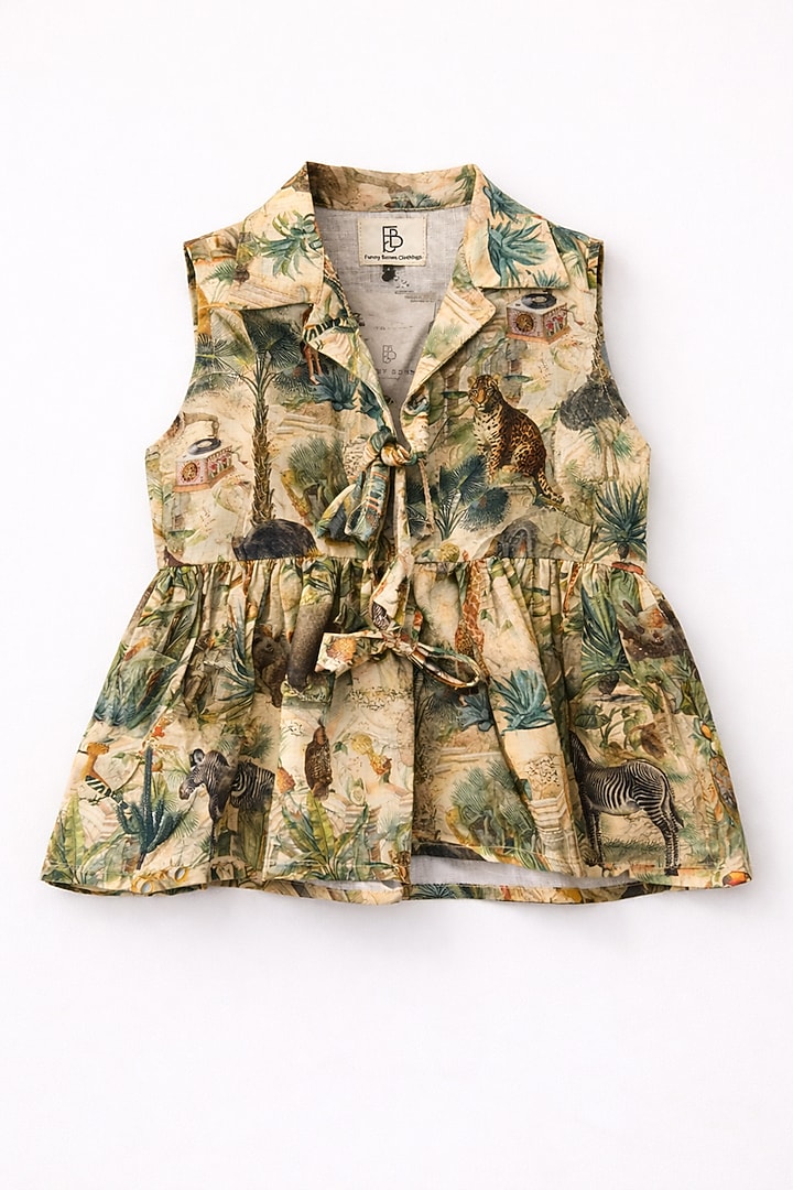 Multi-Colored Pure Linen Printed Co-Ord Set For Girls by FUNNY BONES CLOTHINGS at Pernia's Pop Up Shop