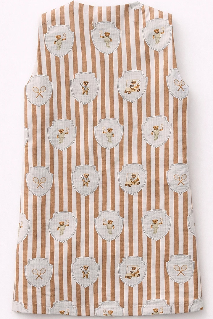 Multi-Colored Pure Linen Striped Printed Dress For Girls by FUNNY BONES CLOTHINGS at Pernia's Pop Up Shop