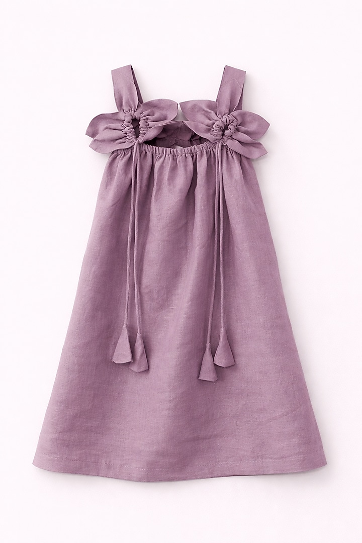 Lavender Pure Linen Dress For Girls by FUNNY BONES CLOTHINGS at Pernia's Pop Up Shop