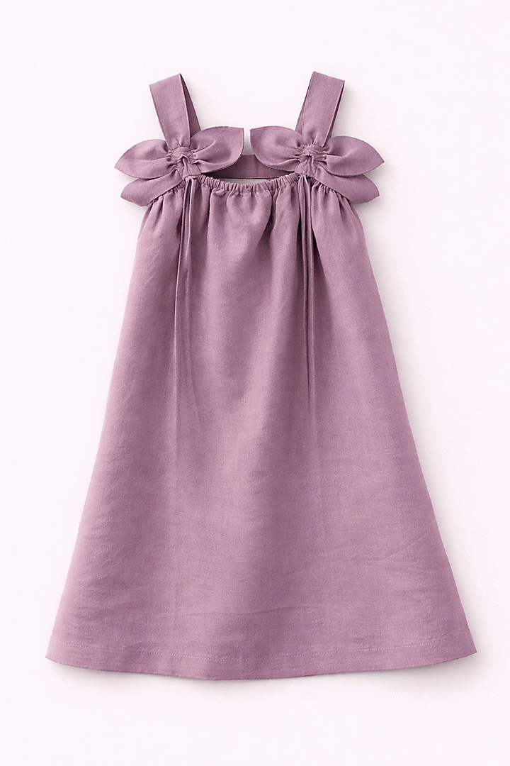 Lavender Pure Linen Dress For Girls by FUNNY BONES CLOTHINGS at Pernia's Pop Up Shop