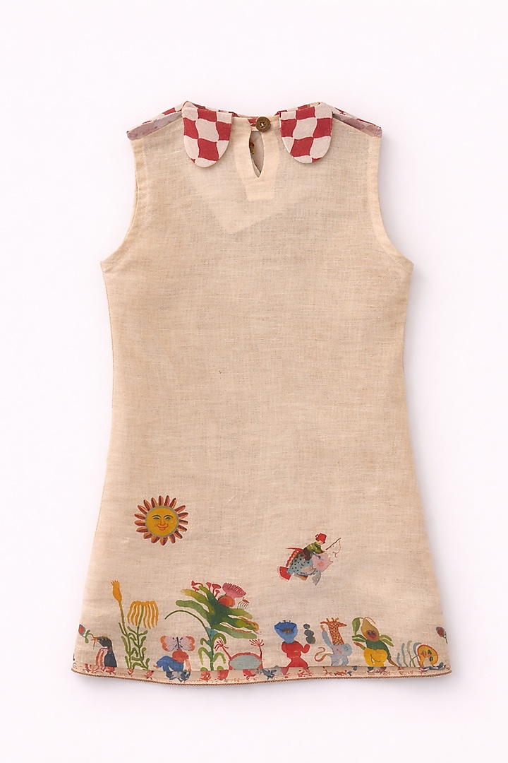 Beige Pure Linen Printed Co-Ord Set For Girls by FUNNY BONES CLOTHINGS at Pernia's Pop Up Shop