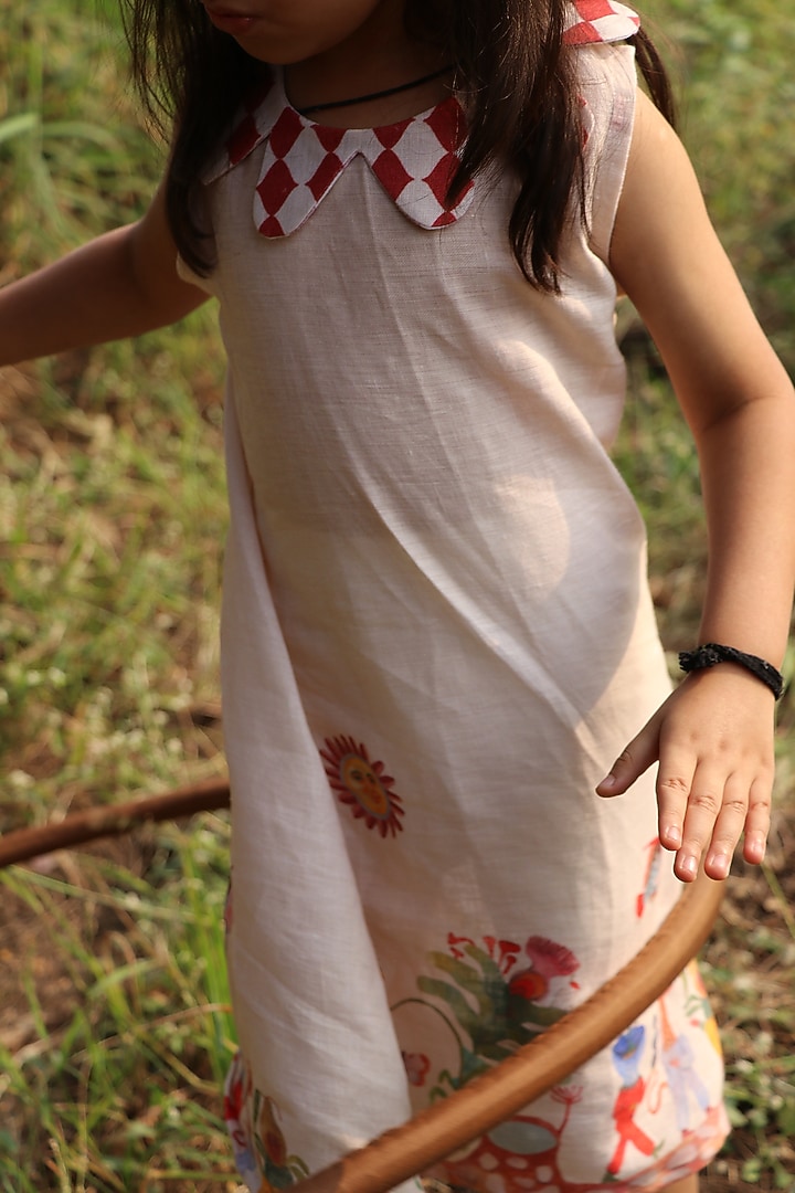 Beige Pure Linen Printed Co-Ord Set For Girls by FUNNY BONES CLOTHINGS at Pernia's Pop Up Shop