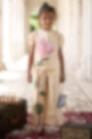 Beige Silk Co-Ord Set For Girls by FUNNY BONES CLOTHINGS at Pernia's Pop Up Shop