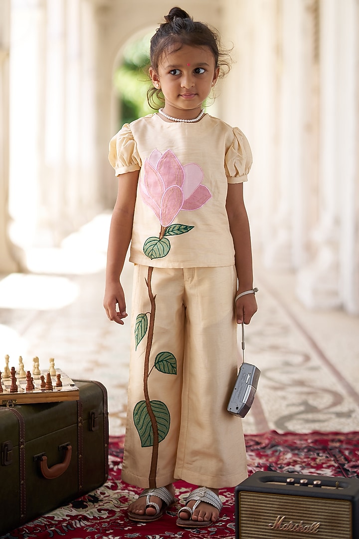 Beige Silk Co-Ord Set For Girls by FUNNY BONES CLOTHINGS at Pernia's Pop Up Shop