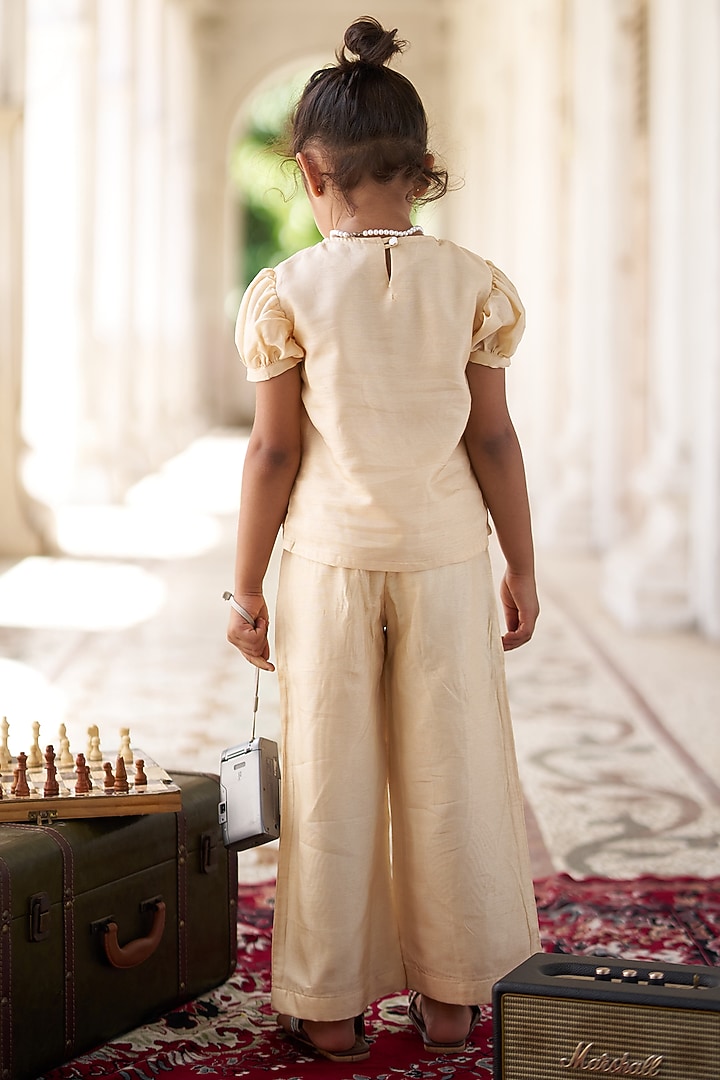 Beige Silk Co-Ord Set For Girls by FUNNY BONES CLOTHINGS at Pernia's Pop Up Shop