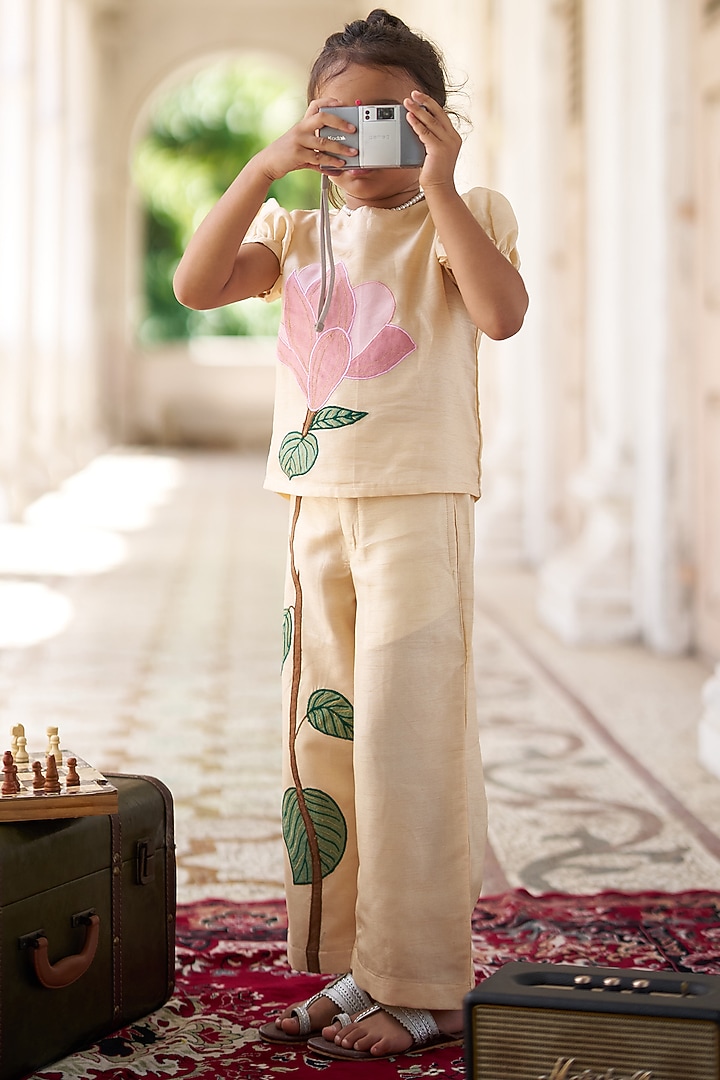 Beige Silk Co-Ord Set For Girls by FUNNY BONES CLOTHINGS at Pernia's Pop Up Shop