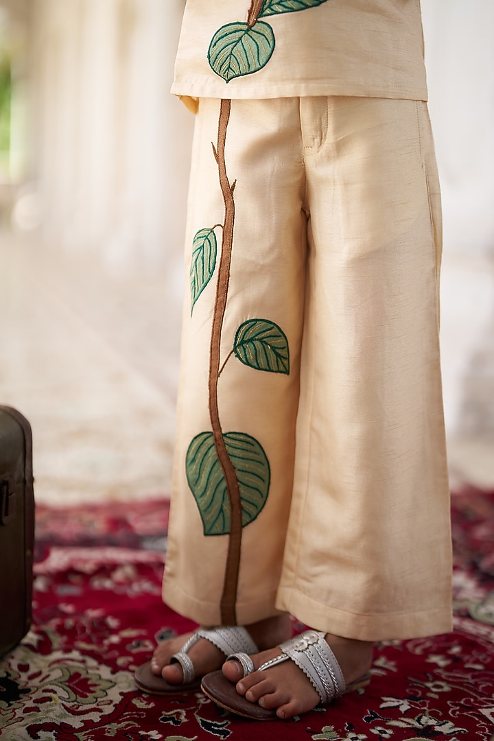 Beige Silk Co-Ord Set For Girls by FUNNY BONES CLOTHINGS at Pernia's Pop Up Shop