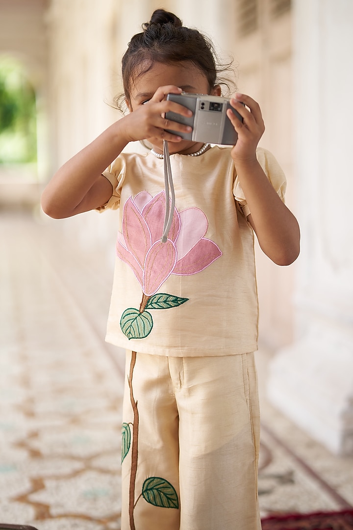 Beige Silk Co-Ord Set For Girls by FUNNY BONES CLOTHINGS at Pernia's Pop Up Shop