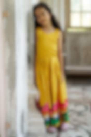 Yellow Pure Satin Silk Skirt Set For Girls by FUNNY BONES CLOTHINGS at Pernia's Pop Up Shop