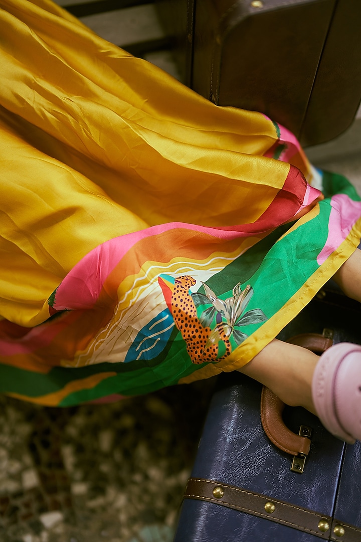 Yellow Pure Satin Silk Skirt Set For Girls by FUNNY BONES CLOTHINGS at Pernia's Pop Up Shop