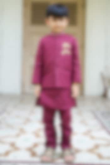 Maroon Linen Bundi Jacket set Boys by FUNNY BONES CLOTHINGS at Pernia's Pop Up Shop