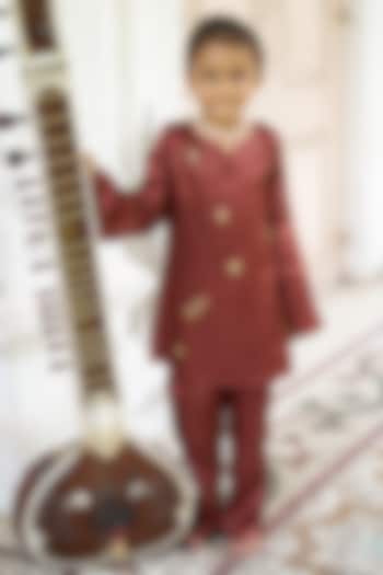 Brown Pure Silk Kurta Set For Girls by FUNNY BONES CLOTHINGS at Pernia's Pop Up Shop