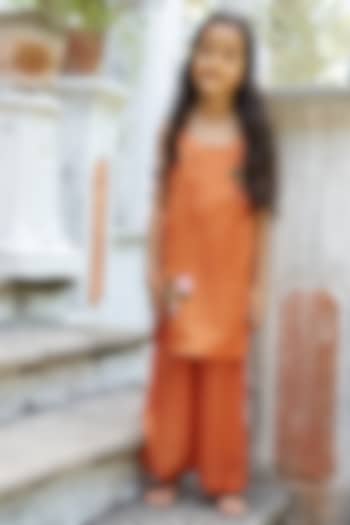 Orange Pure Silk Palazzo Set For Girls by FUNNY BONES CLOTHINGS at Pernia's Pop Up Shop