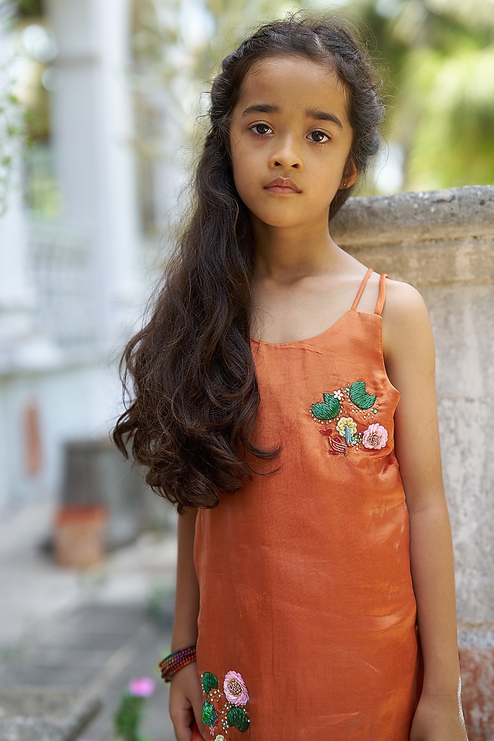 Orange Pure Silk Palazzo Set For Girls by FUNNY BONES CLOTHINGS at Pernia's Pop Up Shop