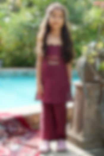 Purple Pure Linen Palazzo Set For Girls by FUNNY BONES CLOTHINGS at Pernia's Pop Up Shop