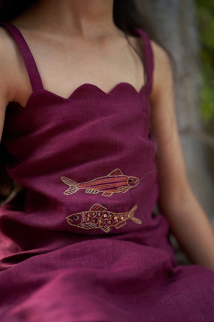 Purple Pure Linen Palazzo Set For Girls by FUNNY BONES CLOTHINGS at Pernia's Pop Up Shop