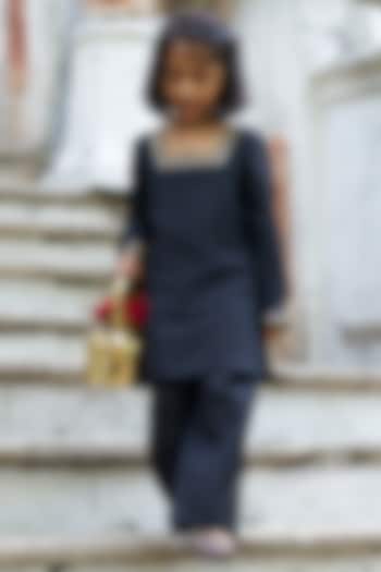 Black Pure Silk Palazzo Set For Girls by FUNNY BONES CLOTHINGS at Pernia's Pop Up Shop