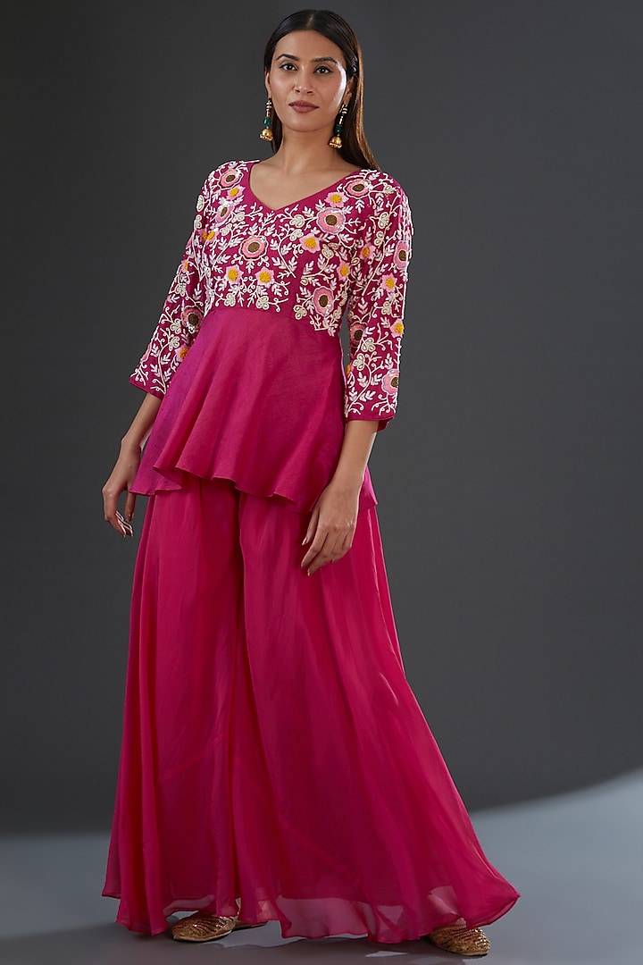 Fuchsia Organza Sharara Set by Firann by Shaheen