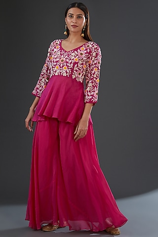 Fuchsia Organza Sharara Set by Firann by Shaheen