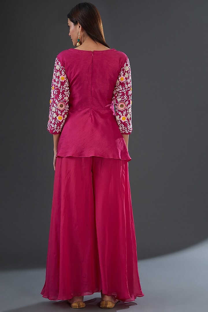 Fuchsia Organza Party Wear Sharara Set by Firann by Shaheen at Pernia's Pop Up Shop