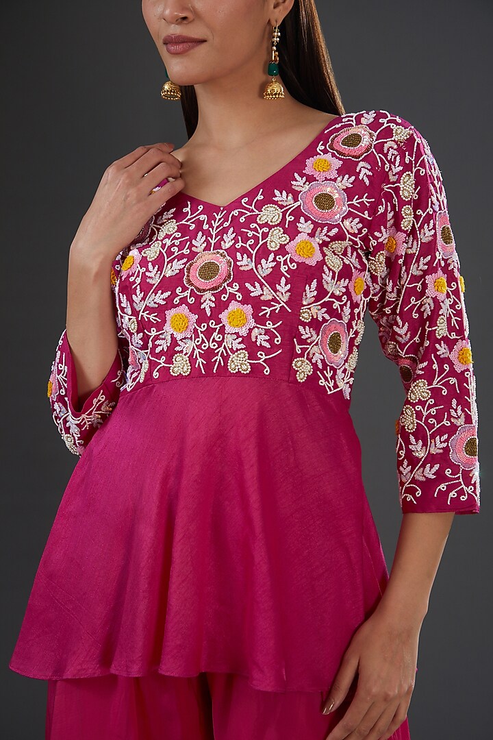 Fuchsia Organza Party Wear Sharara Set by Firann by Shaheen at Pernia's Pop Up Shop
