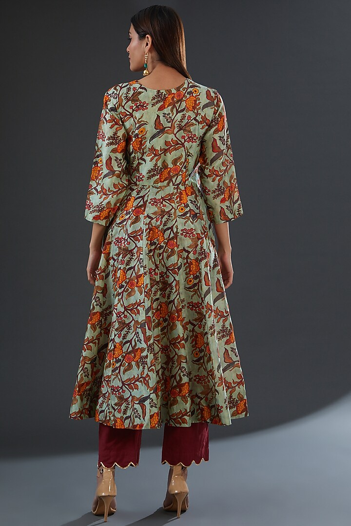 Pista Green Chanderi Silk Printed Party Wear Anarkali Set by Firann by Shaheen at Pernia's Pop Up Shop
