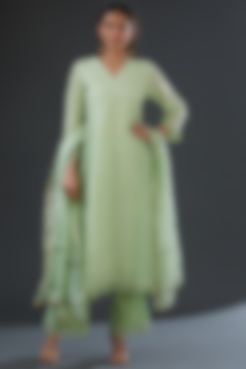 Pista Green Chanderi Jacquard Kurta Set by Firann by Shaheen at Pernia's Pop Up Shop