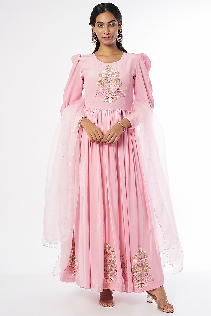 Pink Embroidered Gown by Firann by Shaheen