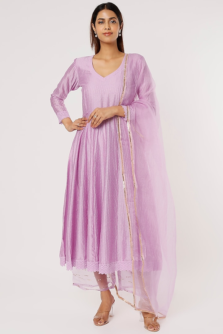 Lavender Embroidered Anarkali Set by Firann by Shaheen