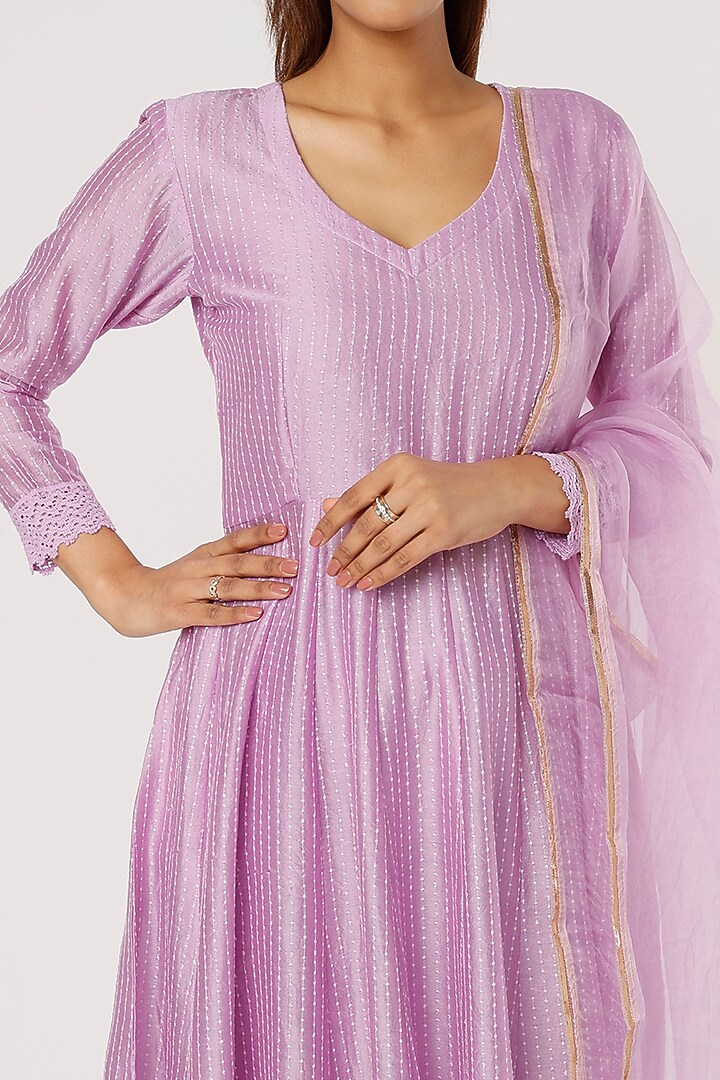 Lavender Embroidered Party Wear Anarkali Set by Firann by Shaheen at Pernia's Pop Up Shop