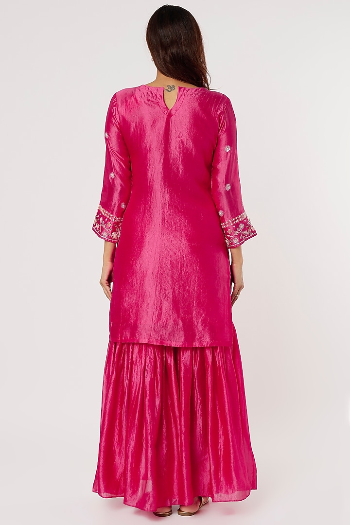 Fuchsia Kora Silk Party Wear Sharara Set by Firann by Shaheen at Pernia's Pop Up Shop