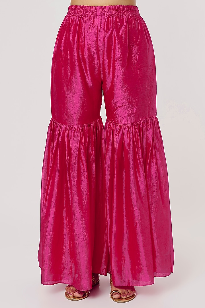 Fuchsia Kora Silk Party Wear Sharara Set by Firann by Shaheen at Pernia's Pop Up Shop