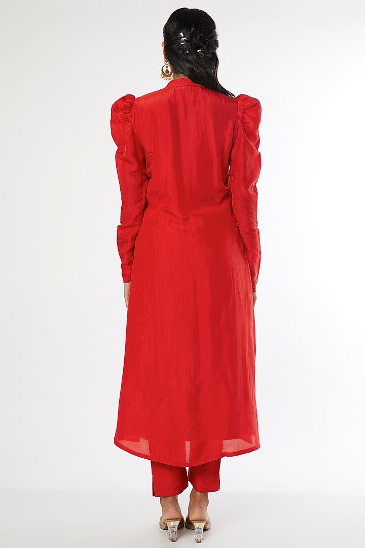 Red Embroidered Kurta Set by Firann by Shaheen at Pernia's Pop Up Shop