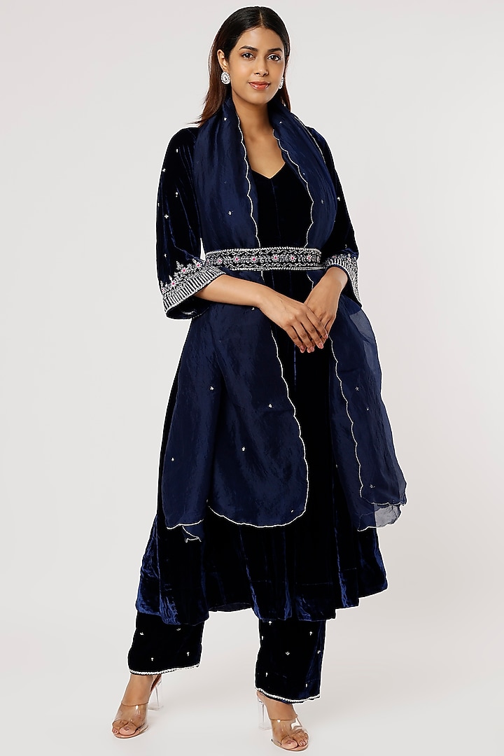 Royal Blue Embroidered Anarkali Set by Firann by Shaheen