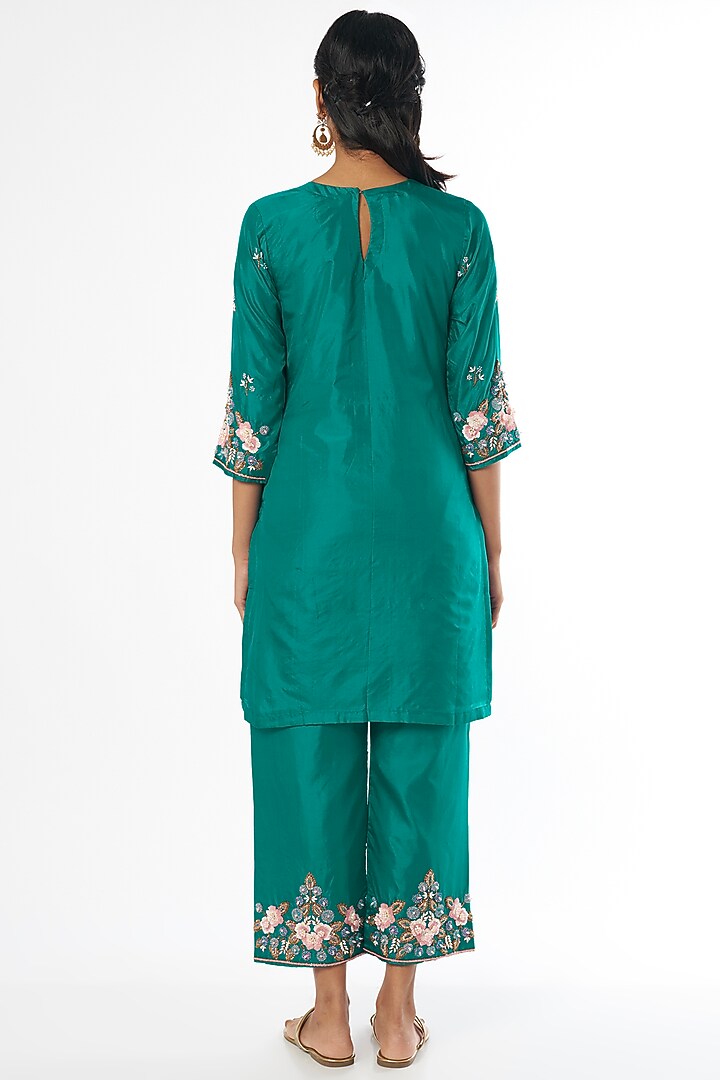 Ocean Blue Hand Embroidered Kurta Set by Firann by Shaheen at Pernia's Pop Up Shop