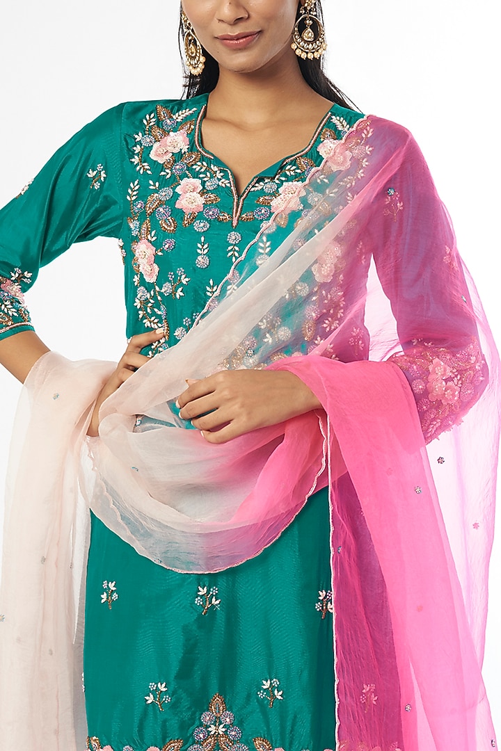 Ocean Blue Hand Embroidered Kurta Set by Firann by Shaheen at Pernia's Pop Up Shop