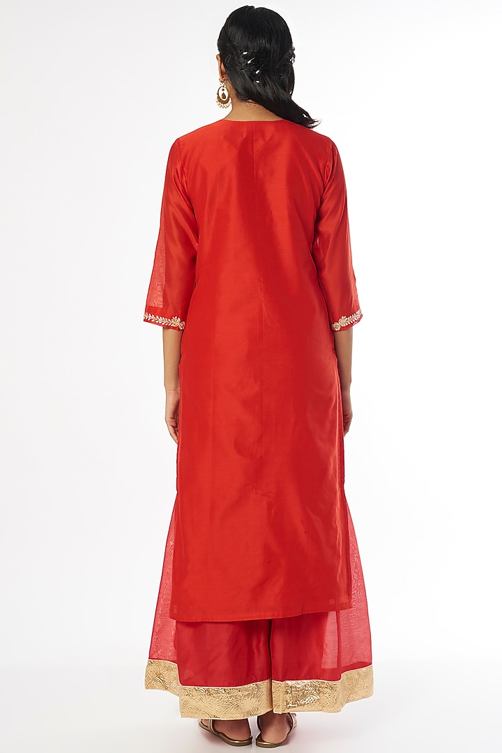 Red Organza Silk Party Wear Sharara Set by Firann by Shaheen at Pernia's Pop Up Shop