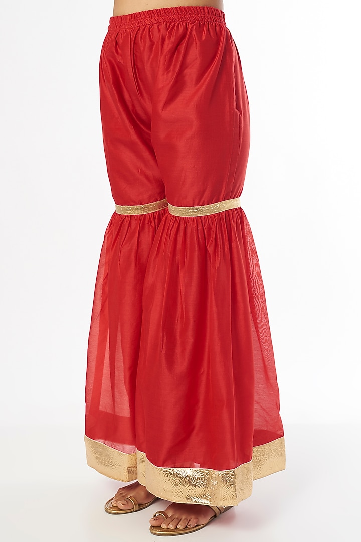 Red Organza Silk Party Wear Sharara Set by Firann by Shaheen at Pernia's Pop Up Shop